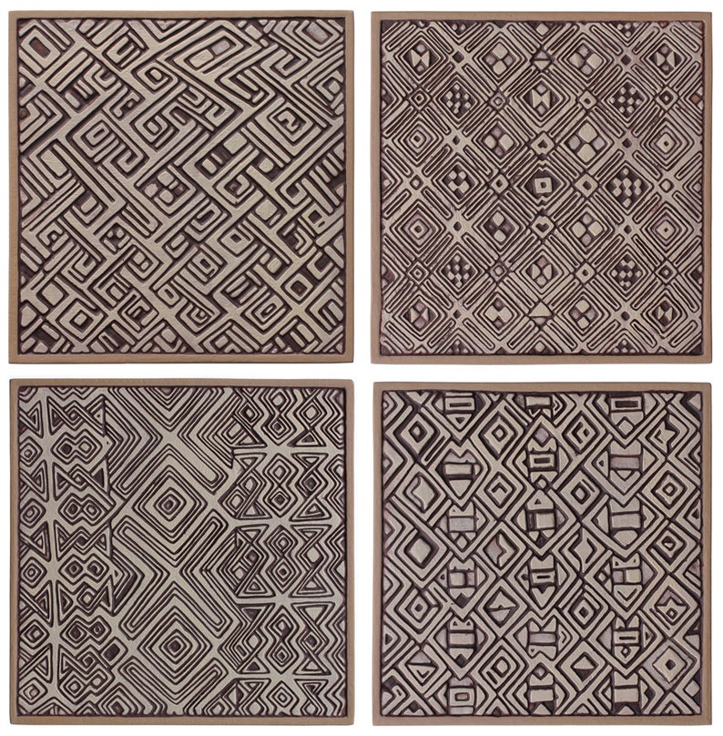 Ceramic Tile With African Design Glazed in Neutral Tones Etsy