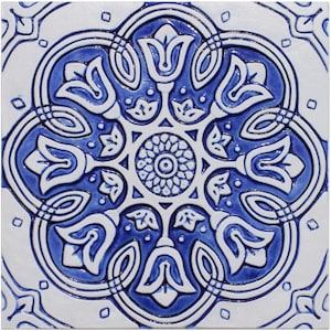 Large Spanish Tile Wall Art Made From Ceramic, Spanish Tile Mural, Outdoor Wall Art,  tile, Decor Tile Mural Spanish #12 30cm Blue&White