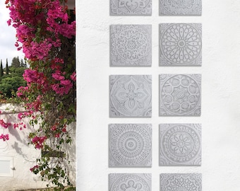 10 carreaux décoratifs à accrocher au mur, carreaux de céramique pour mur extérieur, décoration de jardin, sculpture murale, carreaux peints à la main, mélange 30 cm gris