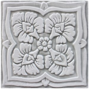 Bathrooms Decor Tile With Floral Design, Exterior Wall Art, Interior Decor, Suzani Tile,Handmade Ceramic, Spanish Tile, Suzani #4 15cm Grey