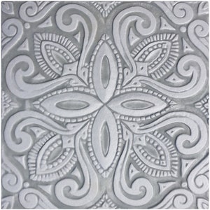 Large Floral Tile, Relief Tile For Kitchen Backsplash, Bathroom Tile, Tile Art, Outdoor Decor Tile, Ceramic Wall Art Spanish #8 30cm Grey