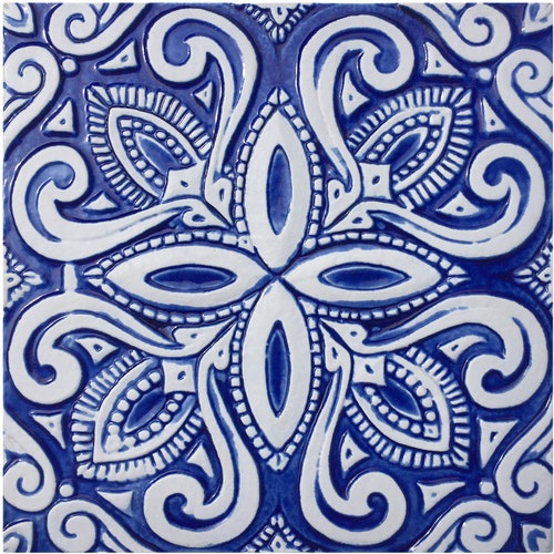 Blue and White Decorative Tile With Relief Carving Ceramic - Etsy