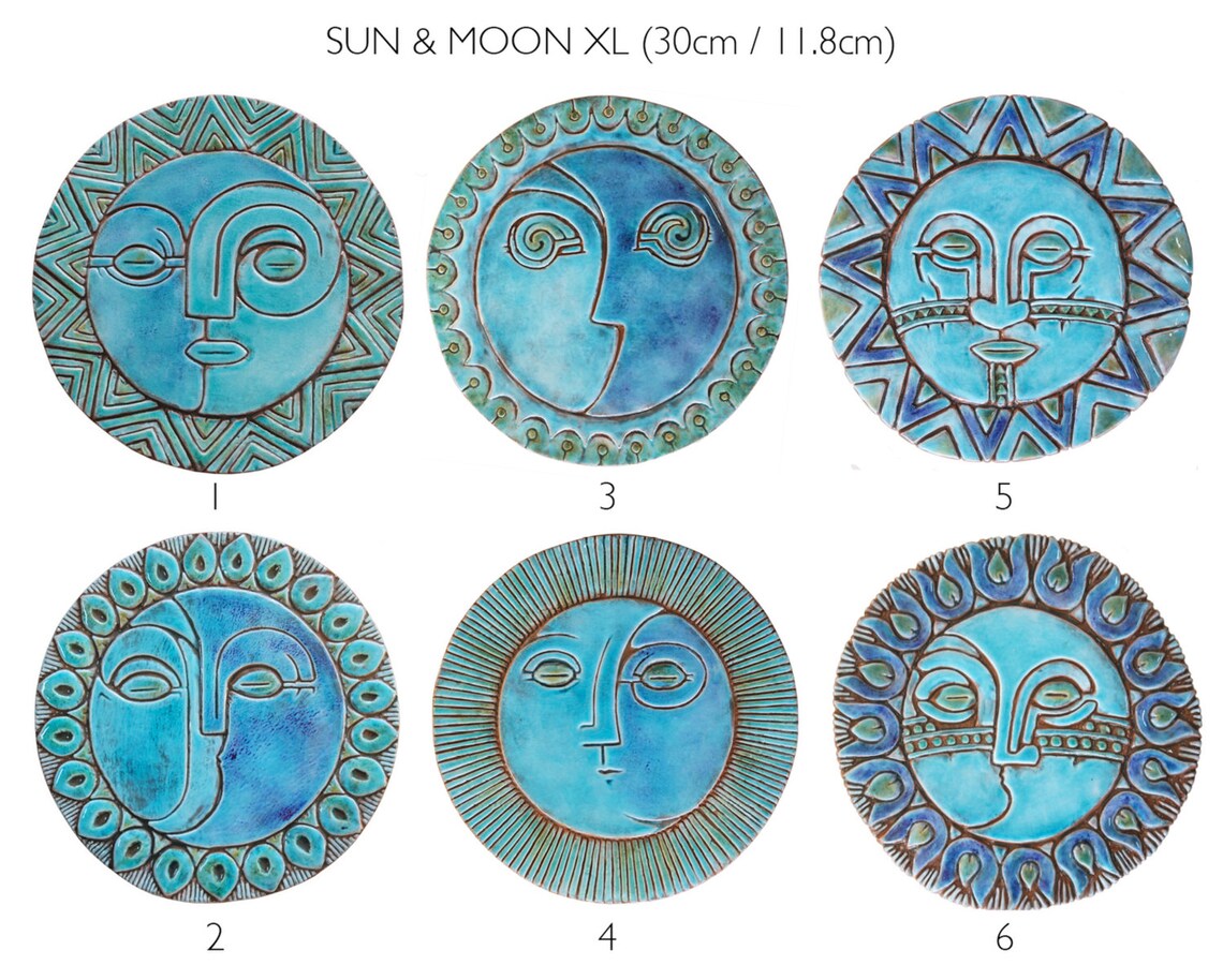 Sun and moon ceramic wall art garden decor with sun and moon Etsy