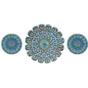 3 Moroccan Tiles For Outdoor Wall Art, Hand Painted Tile With Relief Design For Decor, Geometric Wall Art For Yard Art, Morocco #4 Turquoise