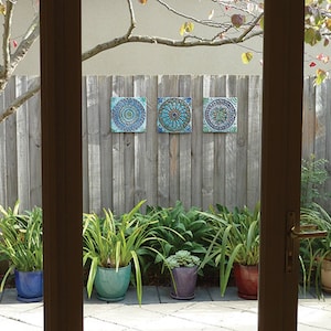 3 Wandbehänge aus Keramik, Outdoor Wand Kunst, Garten Dekor, Badezimmer Wand Dekor, Küche Backsplash Fliesen, 3 Mix Fliesen 30 cm Türkis