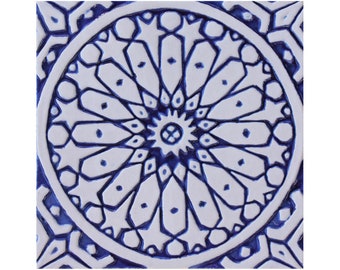 Ceramic Tiles For Outdoor Wall Art Design, Home Decor For Kitchen, Bathroom Tiles Design, Wall Sculpture, Moroc #1 20cm Blue&White