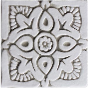 Floral Boho Chic For Outdoor Wall Art, Ceramic Tile With Ethnic Design, Garden Ceramic Tile, Patio Decor Suzani #3 10cm Beige