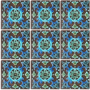 9 Tiles For Bathroom Decor, Kitchen Backsplash Ceramic Tiles Design, Ceramic Wall Art, Bathroom Wall Art Decor, Spanish #1 10cm Turquoise