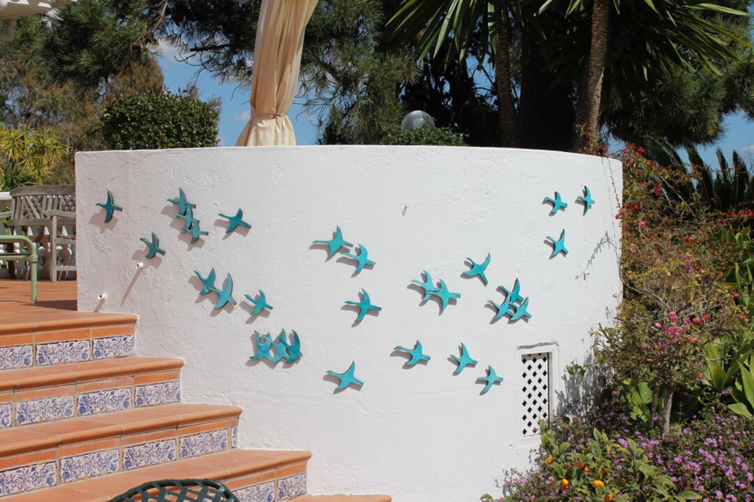 30 Flying Birds Outdoor Wall Art Made From Ceramic, Birds Garden Decor