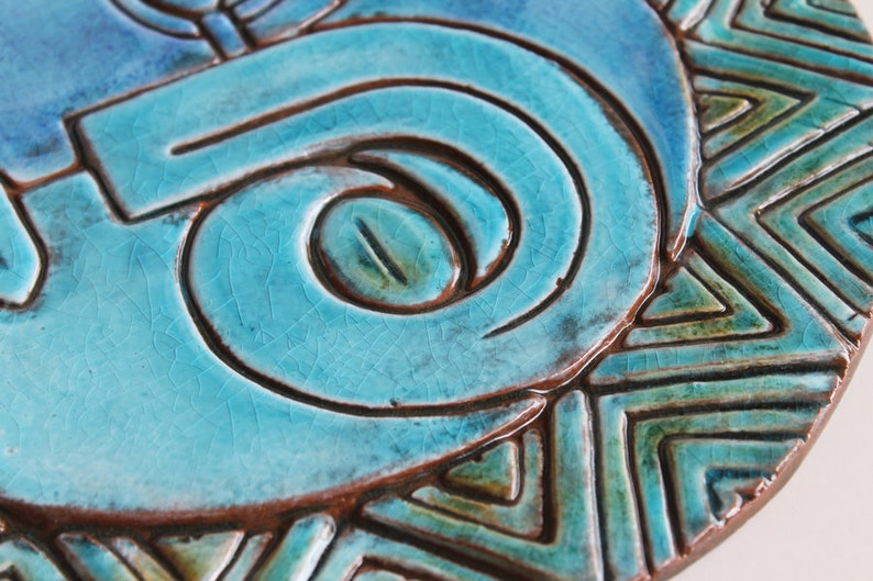 Sun&Moon For Patio Wall Hanging, Wall Art Design, Garden Art, Outdoor Decor, Wall Decor Tile, Backyard Art Sun And Moon 1 XL 30cm Turquoise image 3