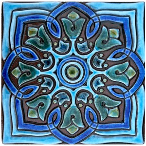 Home Decor With Spanish Design For Artistic Installations, Decorative Ceramic Wall Tile For Outdoor/Indoor Design, Spanish #4 15cm Turquoise