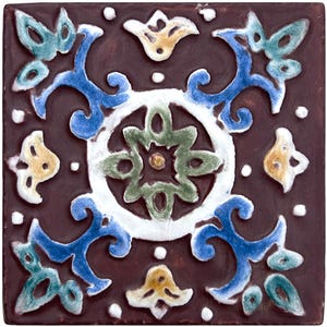 Bathroom Ceramic Wall Art, Wall Decor With Ethnic Design, Artistic Tiles, Hand Painted Tile, Wall Art Collection, Spanish #1 10cm Matt Blue