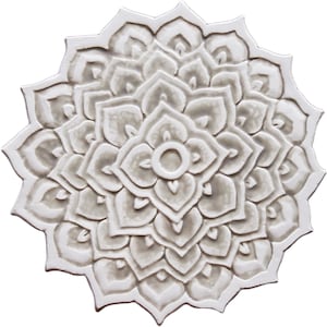 Artisan Home Decor With Mandala Design, Circule Ceramic Tile, Decorative Tile, Ceramic Wall Art, Hand Painted Tile, Mandala #2 Cutout Beige