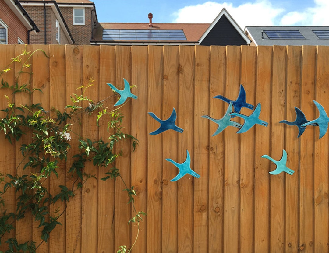 9 Flying Birds Outdoor Wall Art Made From Ceramic, Ceramic Wall Art