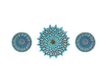 3 Moroccan Decor Ceramic Tiles For Kitchen Design, Outdoor Wall Art, Morocco Tiles, Handcrafted Tiles, Set of 3 Circle Moroccan #2 Turquoise