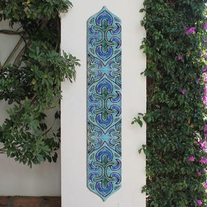 6 Ceramic Wall Art, Ceramic Tiles To Decor A Column, Garden Art, Garden Decor With Boho Design, Decorative Tile, Suzani Liso 15cm Turquoise