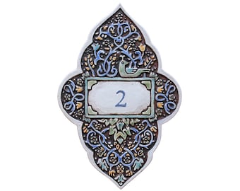 Handmade Ceramic House Number Plaque, Floral Bird Design (8.26x12.59")