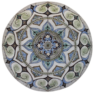 Boho Decor Blue Mandala Tile Mural, Ceramic Wall Art, Handmade, Deep Relief, Outdoor or Indoor Decor, Garden Wall Art 100cm Matt Green
