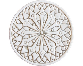 Moroccan Wall Hanging Made From Ceramic, Hanging Tile For Kitchen, Outdoor Wall Art Decor, Patio Art Design, Moroccan #1 21cm Beige&White