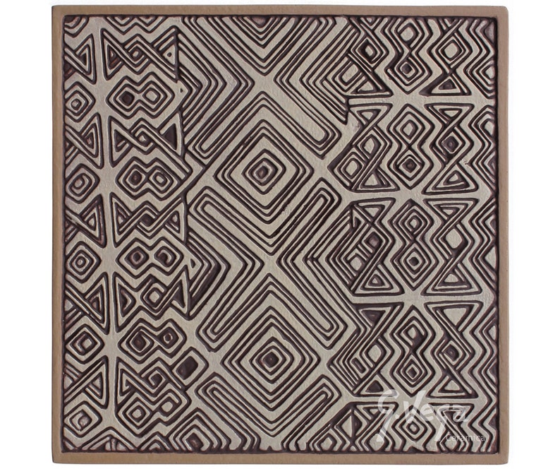 Ceramic Tile With African Design Glazed in Neutral Tones Etsy