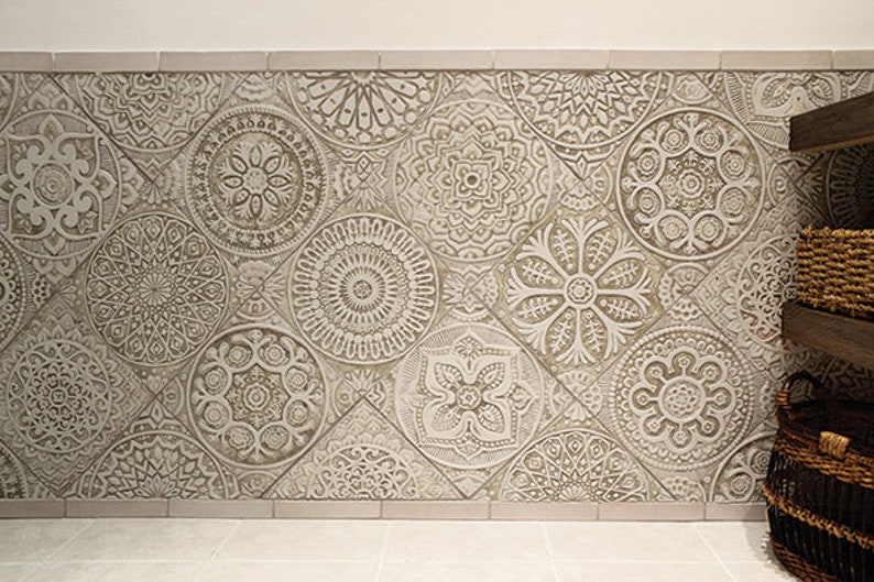 White outdoor wall art ceramic tiles for terrace walls Garden | Etsy