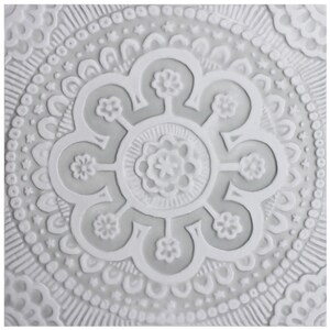 Ceramic Tile With Floral Design For Lounge Decor, Decorative Tile With Relief For Balcony, Handmade Tile, Ceramic Tile, Suzani #2 30cm Grey
