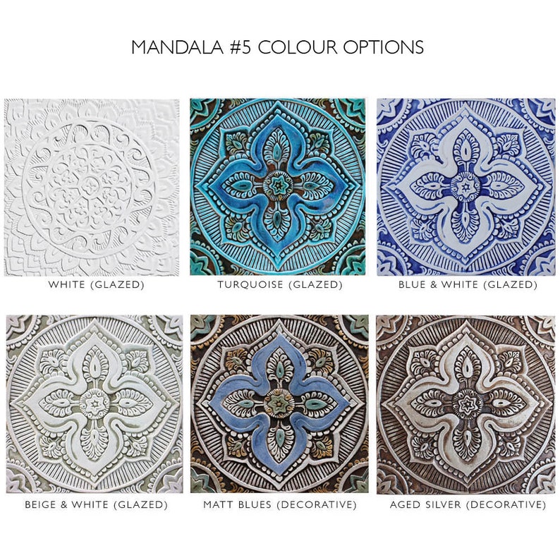 Garden Decor With Mandala Design, Outdoor Wall Art, Ceramic Tile, Yard Art, Wall Sculpture, Decorative Art Tiles, Mandala 5 30cm Turquoise image 4