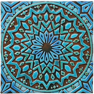 Wall Hanging Tile Made From Ceramic For Kitchen Backsplash Decor, Moroccan Wall Art Design For Outdoor Art, Moroc # 2 30cm Turquoise