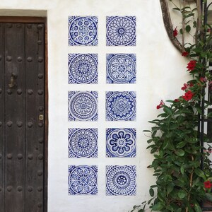 10 Ceramic Handmade Decorative Tiles For Kitchens, Wall Hanging For Bathroom, Wall Art, Modern Art, Mosaic, Mix 10 Tiles Design Blue & White