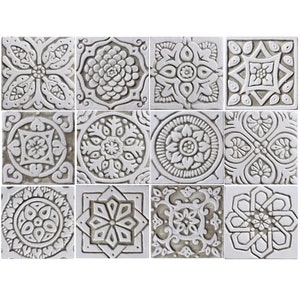 12 kitchen tiles backsplash, ceramic tiles for kitchen, Spanish tiles wall art, Decorative tiles kitchen decor, Beige and white 10cm (4.1")