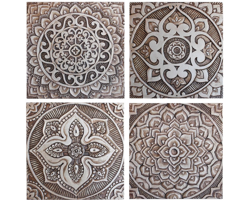 Mandala Art // Mandala Tiles // Set of 4 // Meditation Art // Etsy