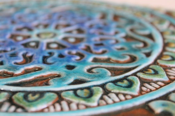 Mandala Ceramic Tile With Tibetan Designs, Tiles for Home Decor