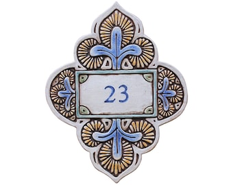 Personalized Ceramic Address Plaque, Floral House Number Sign (9x11.6")