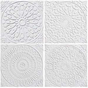 4 Moroccan Ceramic Tiles, Decorative Tiles, Ceramic Wall Art, Large Wall Art Design, Bathroom Tiles Decor, Moroc Mix Tiles 30cm White