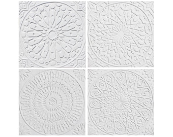 SET OF 4 Moroccan tiles 11.8" white bathroom tiles,Ceramic tile Moroccan decor,Decorative tile,Ceramic wall art,pattern tiles,large wall art