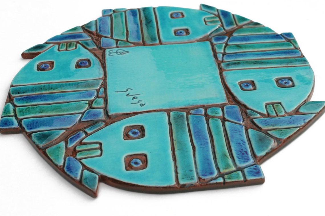 Abstract Fish Wall Art Ceramic Tile With Fish Design Etsy