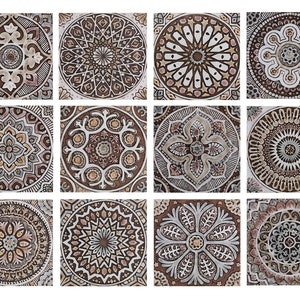 12 Large Garden Decor Wall Art, Decorative Tiles For Outdoor Wall Art, Outdoor Wall Hangings, Spanish Tiles, Yard Art, Mix 30cm Matt Brown