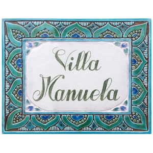 Ceramic House Sign, Personalised House Name Sign, House Plaque, House Name Spanish Tile, Personalized Address Sign,Mandala#1 Turquoise Green