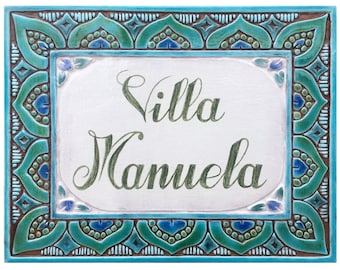 Keramik Hausschild, Haus Name Keramikschild, Haus Plaque, Haus Name Spanisch Fliesen, Adressschild, Mandala # 1 türkis grün
