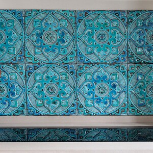 Garden Decor With Mandala Design, Outdoor Wall Art, Ceramic Tile, Yard Art, Wall Sculpture, Decorative Art Tiles, Mandala 5 30cm Turquoise image 9