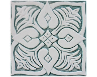 Handcrafted Tile With Morocco Relief, Kitchens Ceramic Tile, Bathrooms Decor, Versatile Wall Tiles, Spanish Tile, Moroccan #3 15cm Aqua