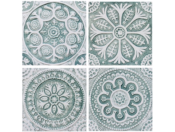 Set 4 Ceramic Decorative Tiles For Outdoor Wall Art Garden Etsy