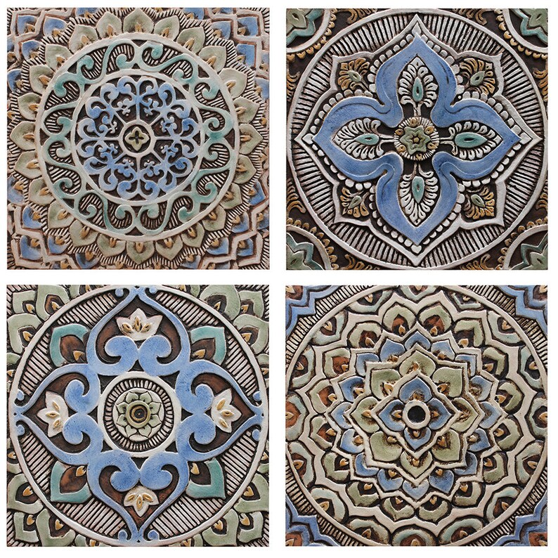 Ceramic Wall Hangings Set of 12 Decorative Tiles for Outdoor Etsy