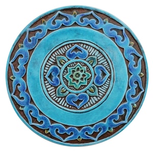Mandala Ceramic Tile, Ethnic Wall Tile, Decorative Tile, Ceramic Art Tile, Circular Art, Mandalita Plain Border 30cm Turquoise