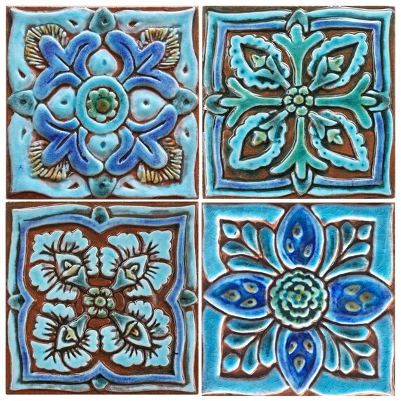 Handmade Suzani Ceramic Tile: Turquoise Floral Wall Art (15cm) - Etsy
