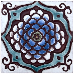 Tile Design For Wall Hanging Art With Relief, Ceramic Tile Art, Hand Painted Tile, Decorative Tile, Moroc #3 10cm Matt Blue