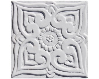 Mandala Boho Chic, Ceramic Tile, Exquisite Outdoor/Indoor Wall Art, White Relief Tile, Unique Ceramic Tile, Mandala #1 15 cm White