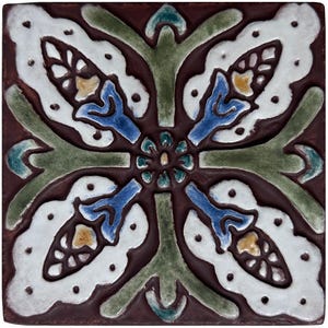 Wall Art Tile For Wall Decor With Floral Design, Artistic Tiles, Hand Painted Tile, Wall Art Collection, Suzani #2  10cm Matt Blue