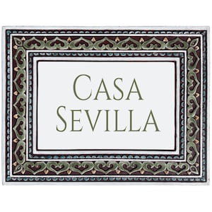 House Sign, House Plaque For Outdoor Wall Decor, House Sign Ceramic Tile, Custom House Name, Custom  Spanish Tile, Mandala#2 Matt Green
