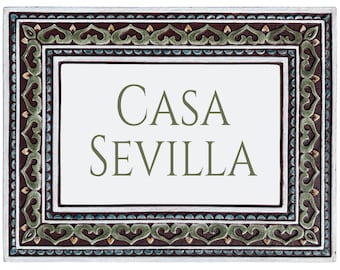 Custom Ceramic House Sign: Spanish Tile, Mandala #2, Matt Green